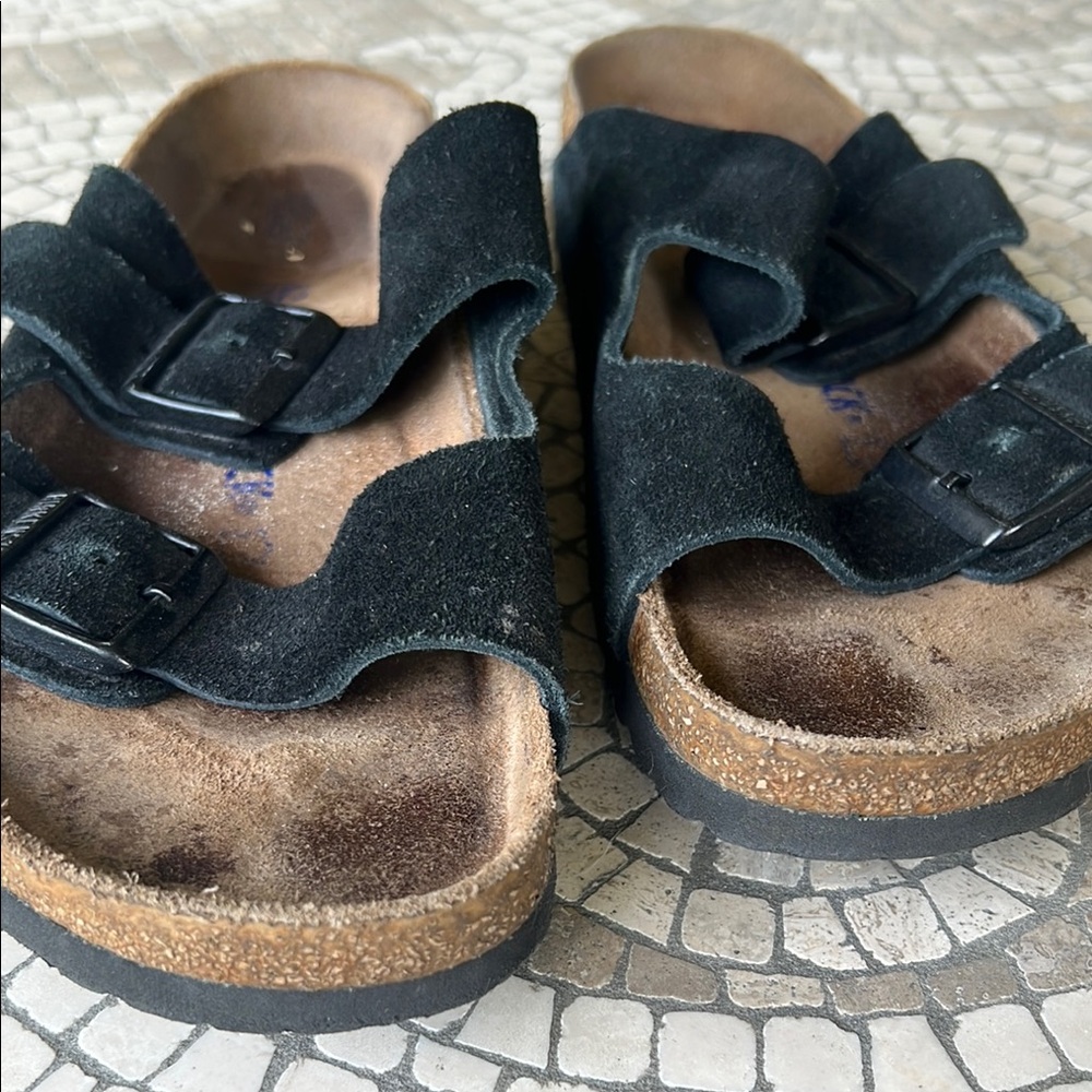 Birkenstock Black Suede Two-Strap Sandals